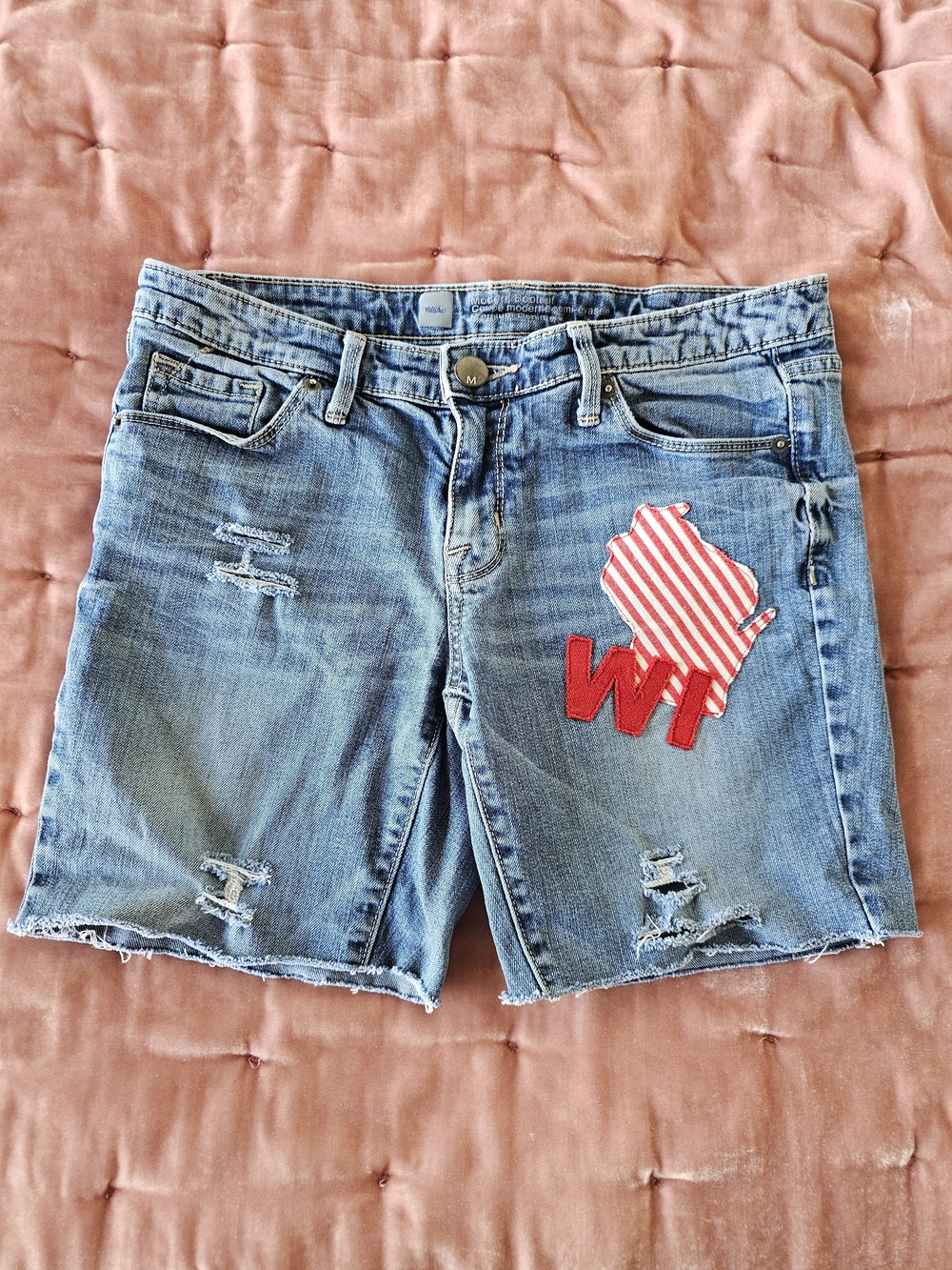 Jean/Denim cut-off Shorts with handmade Wisconsin Patch Accent